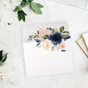 Enveloppe florale bleu marine et rose pâle 2