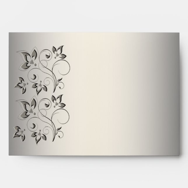 Enveloppe florale d'argent et de noir pour des dim (Devant)