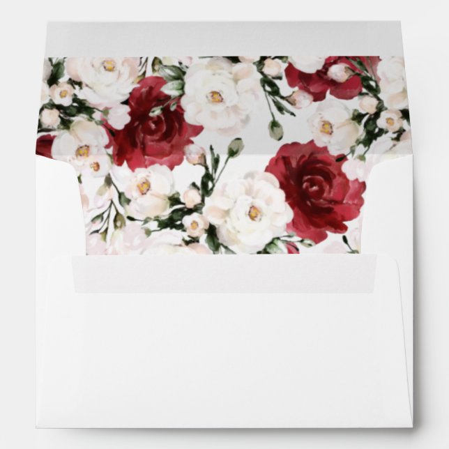 Enveloppe florale de Bourgogne blanche faire-part  (Dos (Bas))
