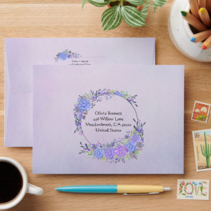 Enveloppe Florale de Couleurs Pastel Violet et Ble