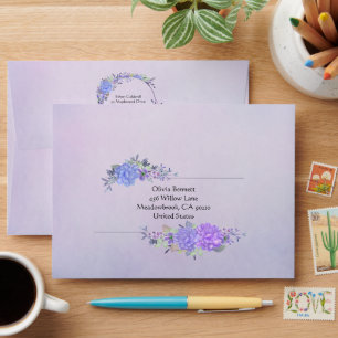 Enveloppe Florale de Couleurs Pastel Violet et Ble
