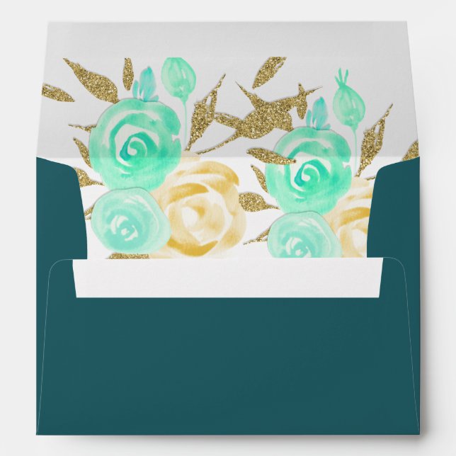 Enveloppe florale Mint Gold (Dos (Bas))