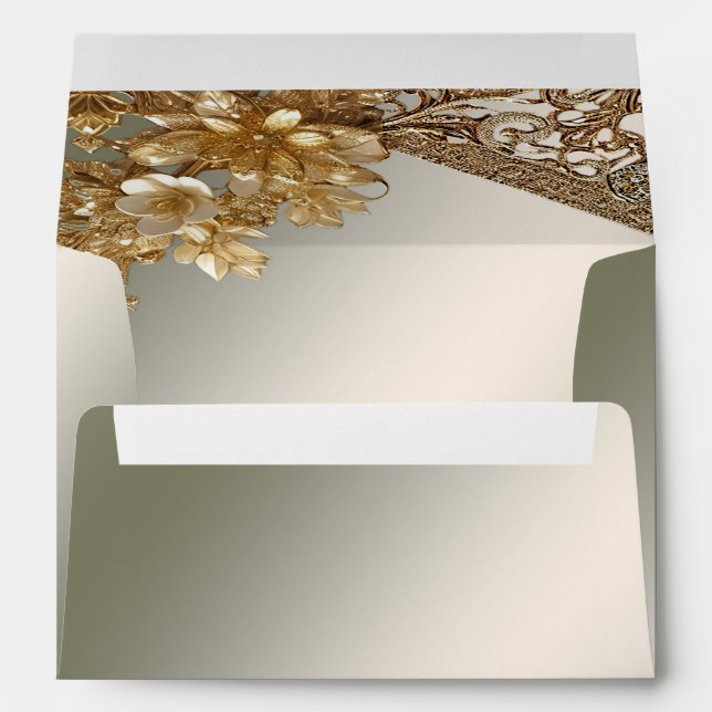 Enveloppe florale ornée d'or moderne (Dos (Bas))
