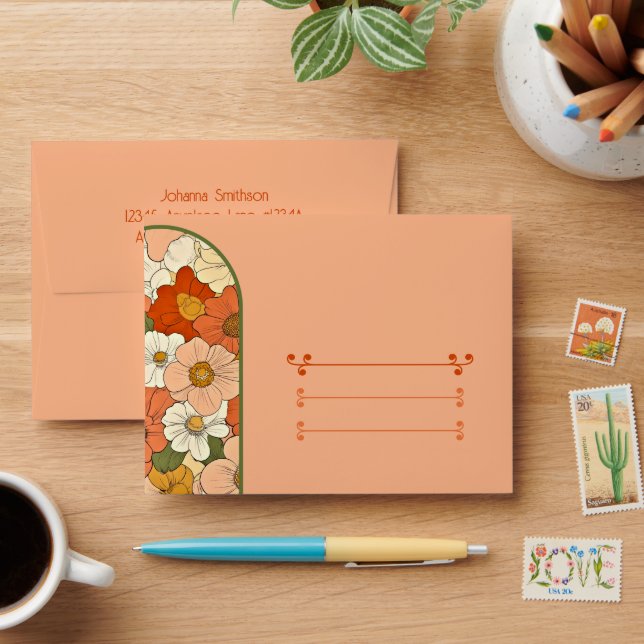 Enveloppe florale Retro Orange Groove (Desk)