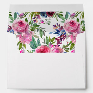 Enveloppe florale rose chaud et bleu marine