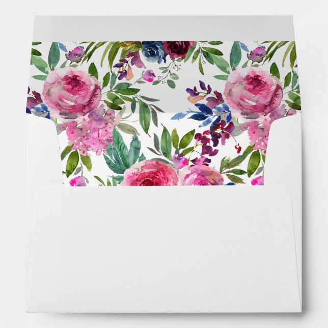 Enveloppe florale rose chaud et bleu marine V3B (Dos (Bas))