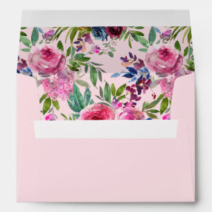Enveloppe florale rose chaud et bleu marine V3B ro