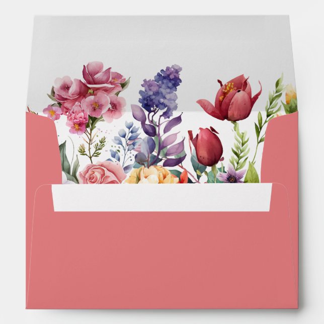 Enveloppe florale rose colorée élégante de printem (Dos (Bas))