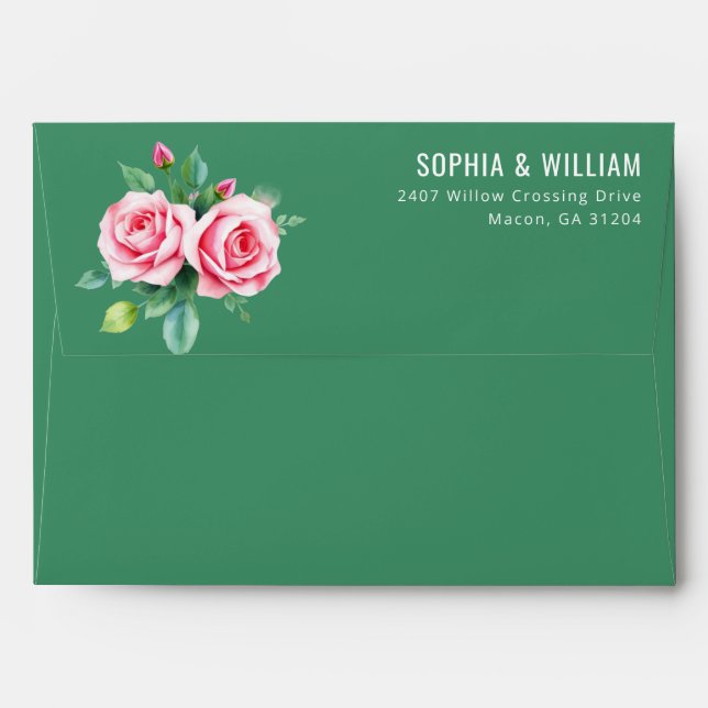 Enveloppe florale rose romantique (Dos (Haut rabat))