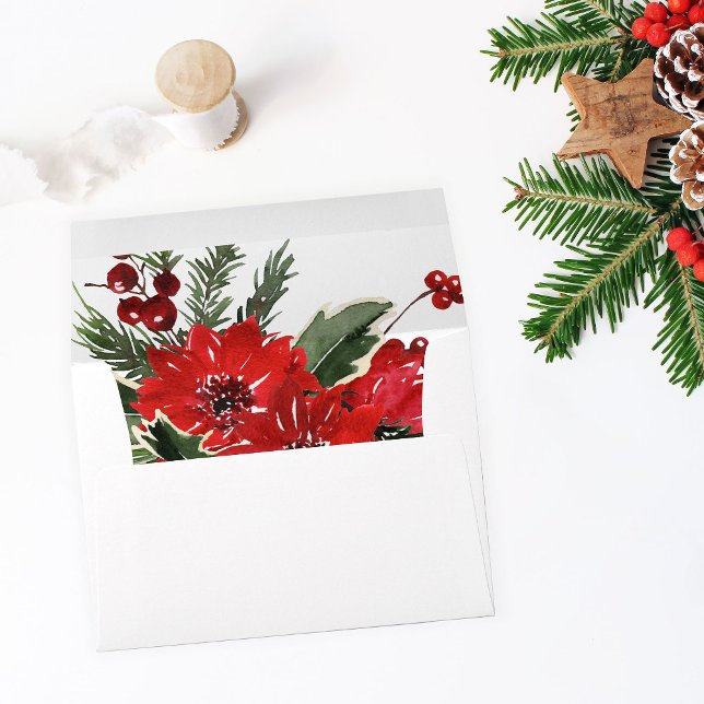 Enveloppe florale rouge des baies et pins de Noël (Créateur téléchargé)