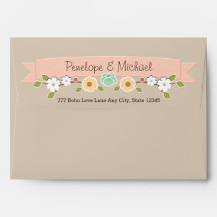 Enveloppe florale rousse Boho A7 5 po x7 po Khaki