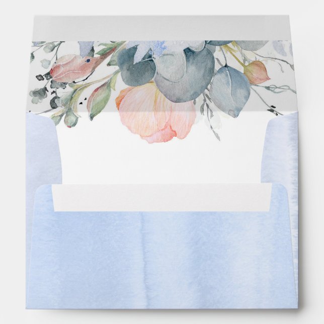 Enveloppe Flore de Pêche Elégante Aquarelle Washes Dusty Blu (Dos (Bas))
