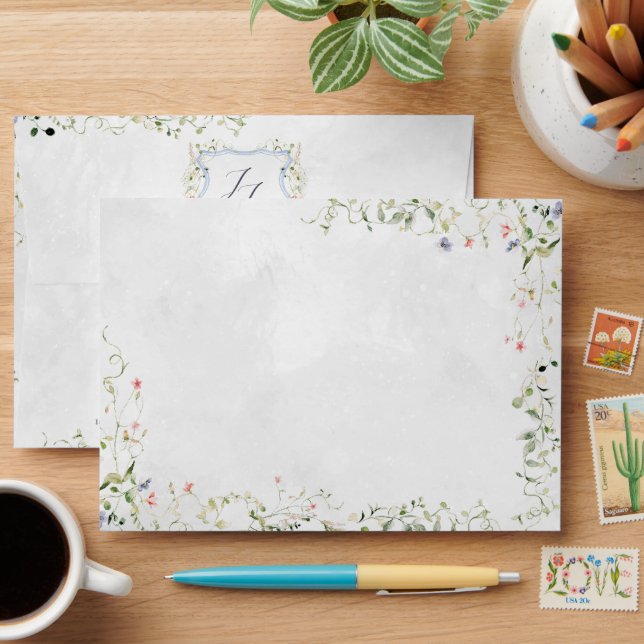 Enveloppe Flore délicate | Cimier Mariage personnalisé (Desk)