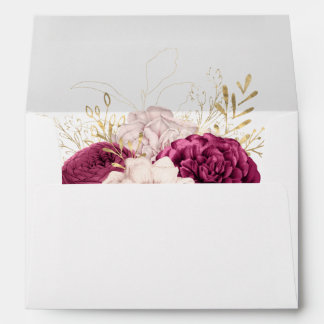 Enveloppe Flore Élégant Burgundy Blush Pink and Gold 5 x 7