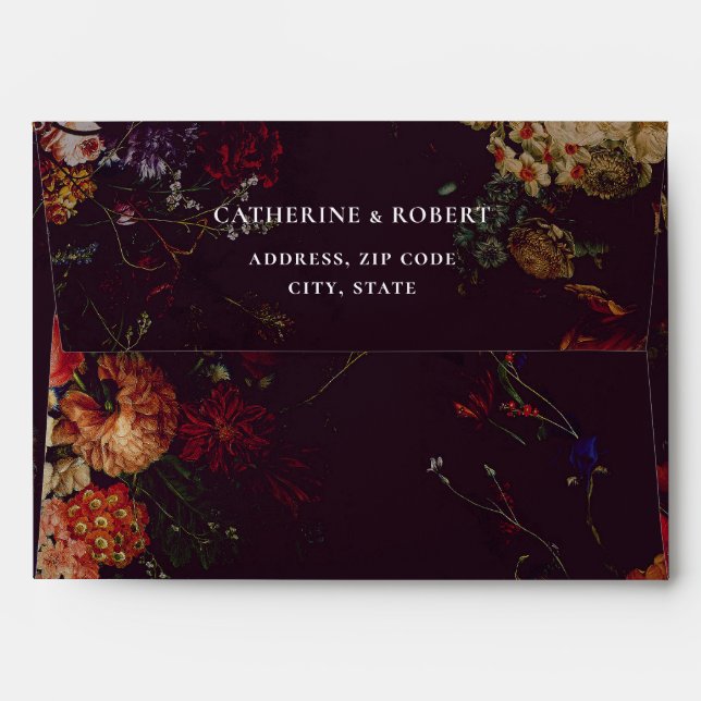 Enveloppe Flore foncé élégant bordeaux Moody (Dos (Haut rabat))