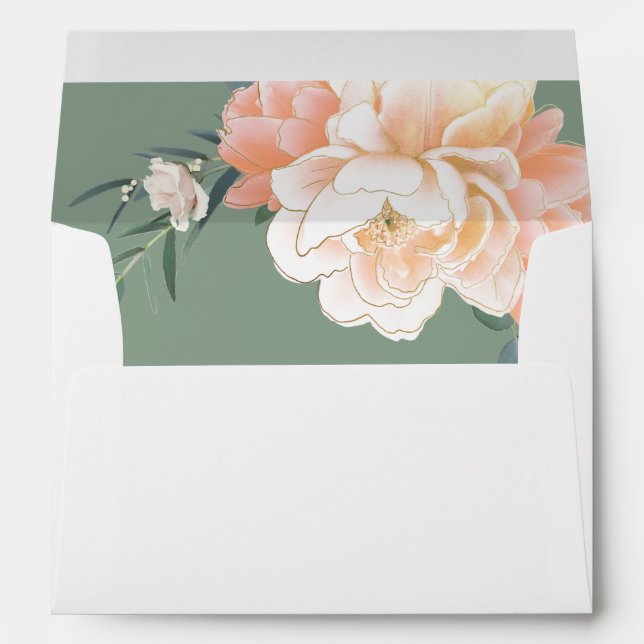 Enveloppe Flore Pêche Crème Sage Vert Faire-part de mariage (Dos (Bas))