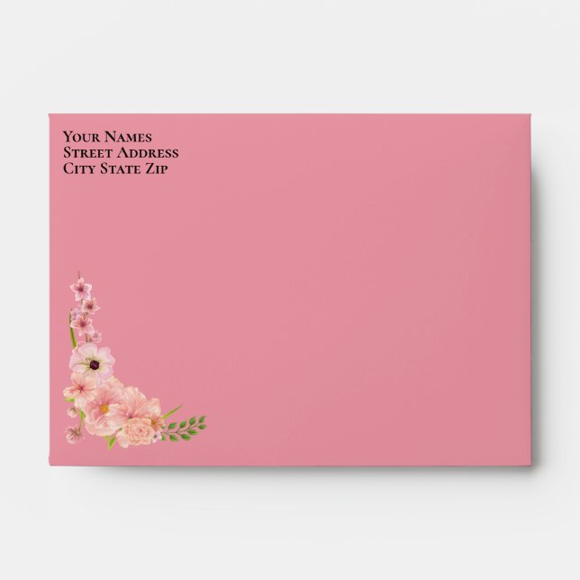 Enveloppe Flore Rose Brousse - Mariage Enregistrer La Date M (Devant)