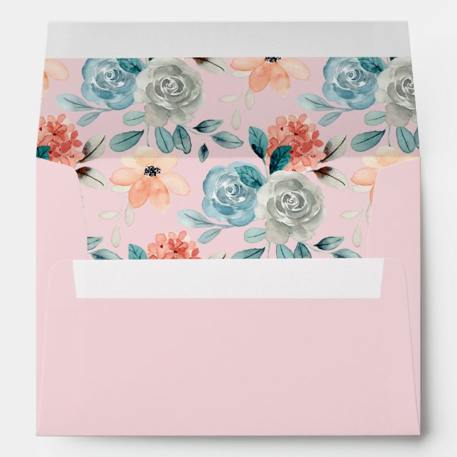 Enveloppe Flore rose pâle Élégante calligraphie de mariage (Dos (Bas))