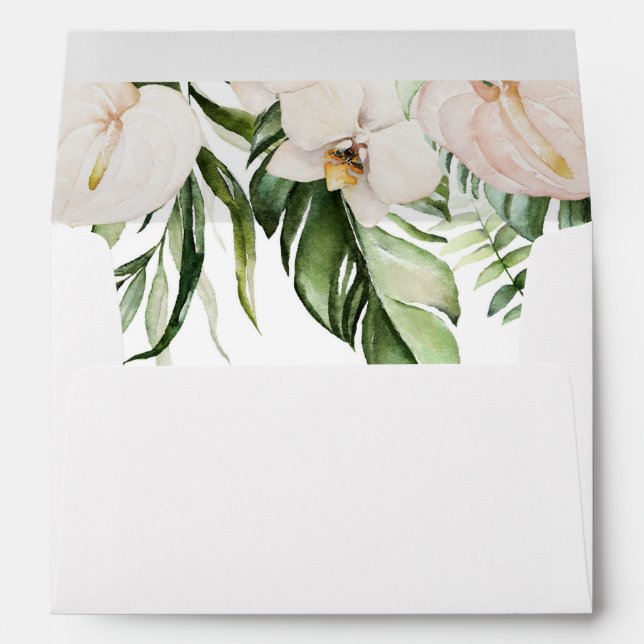 Enveloppe Flore rose pâle Or Tropical Vert Mariage E (Dos (Bas))