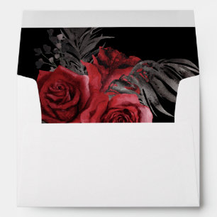 Enveloppe Flore rouge et plumes noires - Noir