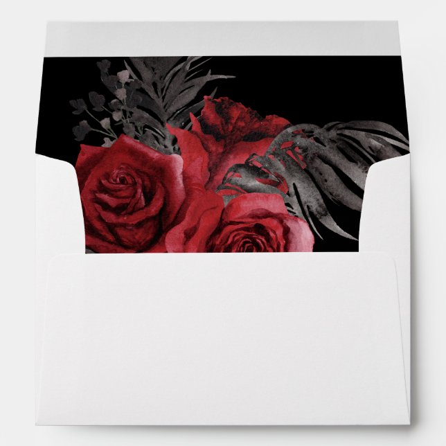 Enveloppe Flore rouge et plumes noires - Noir (Dos (Bas))