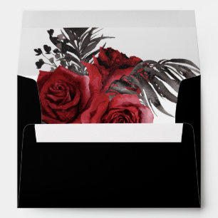 Enveloppe Flore rouge et plumes noires - Noir 2
