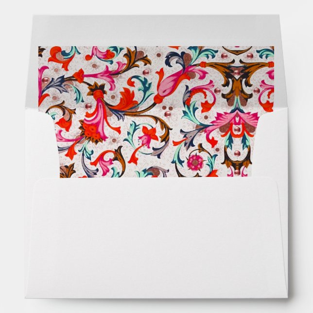 ENVELOPPE FLORENTINE RENAISSANCE ROUGE TOURBILLONS FLORAUX,F (Dos (Bas))