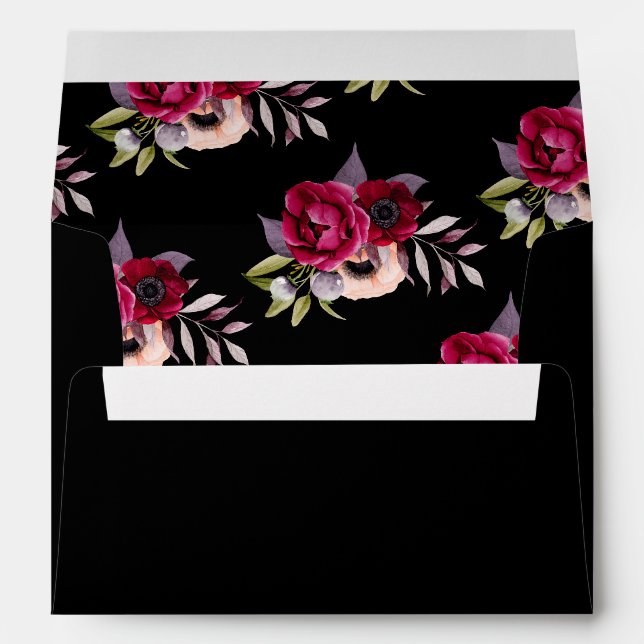 Enveloppe Flores bordeaux noirs (Dos (Bas))