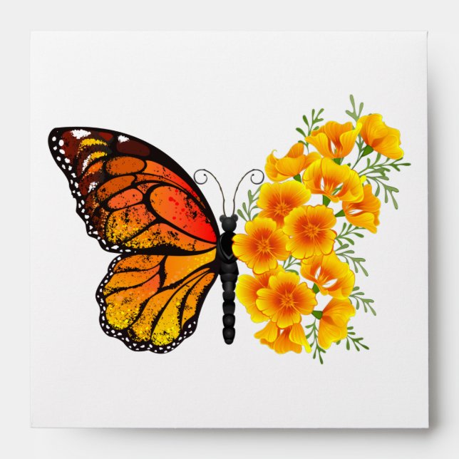 Enveloppe Flower Butterfly with Yellow California Poppy (Devant)