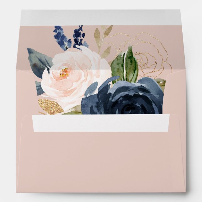 Enveloppe Flush et Navy Flowers | Faire-part de mariage rose (Dos (Bas))