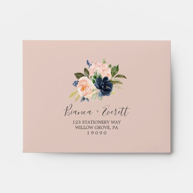 Enveloppe Flush et Navy Flowers | Pink auto-adresse RSVP (Devant)