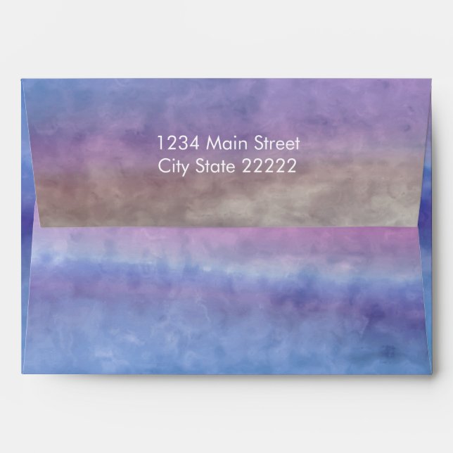 Enveloppe Flux d'aquarelle bleu violet bat mitzvah (Dos (Haut rabat))
