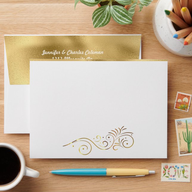 Enveloppe Formal White & Gold Invitation (Desk)
