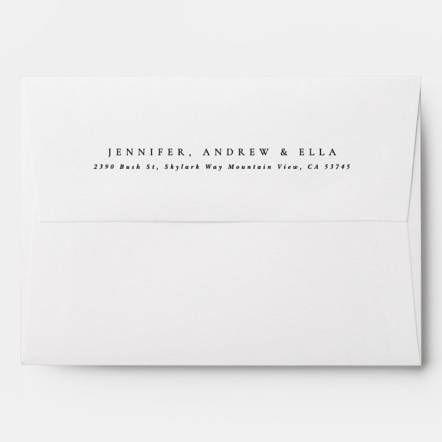 Enveloppe Formel Simple Noir sur Baptême Blanc Invitation (Dos (Haut rabat))