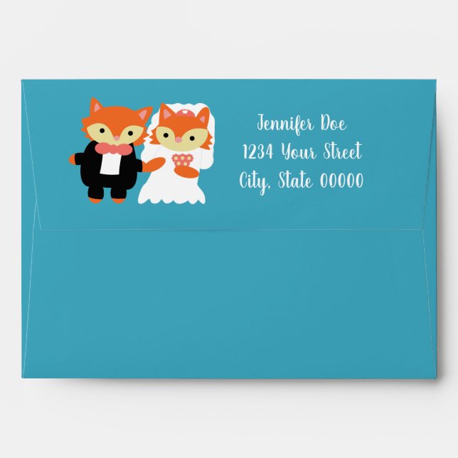 Enveloppe Fox Cute Blue Mariage Personnaliser l'adresse de r (Dos (Haut rabat))