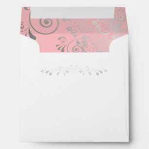 Enveloppe Fragments Filigree argenté sur Mariage Carré rose