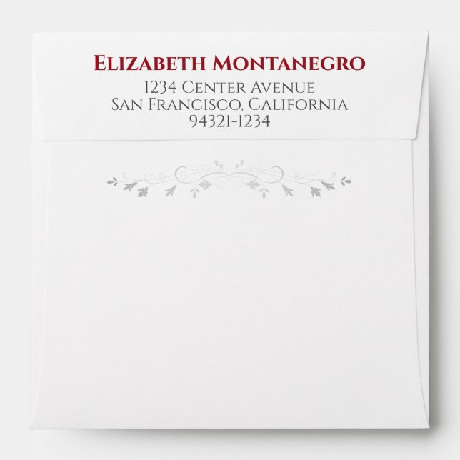 Enveloppe Fragments Silver Filigree sur Mariage Carré rouge (Dos (Haut rabat))