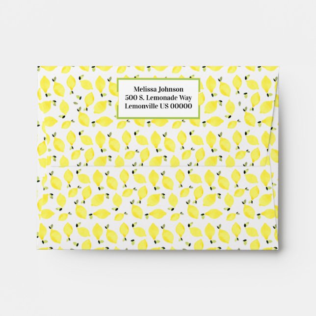 Enveloppe Fraîchement Motif citron clair d'été + vert (Dos (Haut rabat))