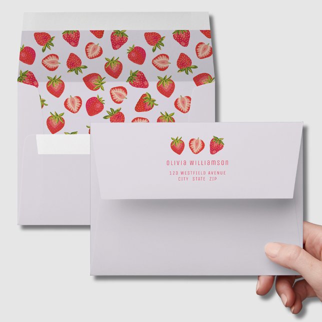 Enveloppe Fraise Lined personnalisé (Strawberry Envelope with sender's name and address to rear)