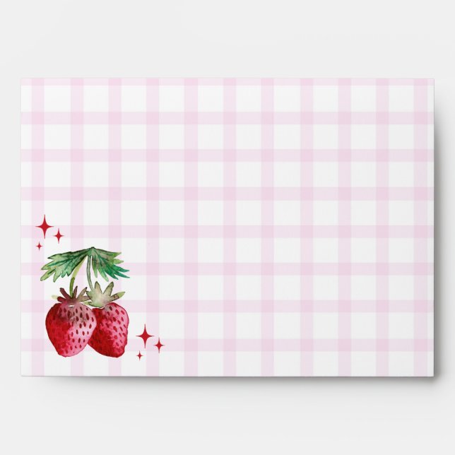 Enveloppe Fraises d'aquarelle En vichy rose (Devant)