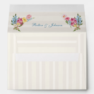 Enveloppe Français bleu Vintage Floral Crème Mariage en band