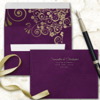 Frills d'or sur Plum Profond Purple Mariage élégan