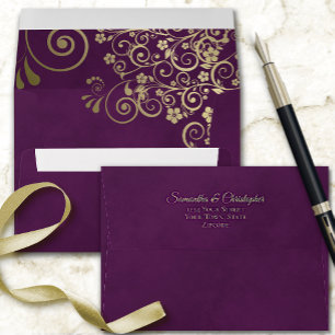 Enveloppe Frills d'or sur Plum Profond Purple Mariage élégan