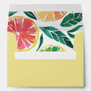 Enveloppe Fruits d'agrumes et Feuilles verts peints Jaune