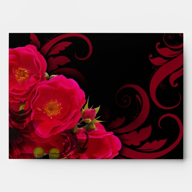 Enveloppe Fuchsia et Black Garden Rose avec Swirl (Devant)