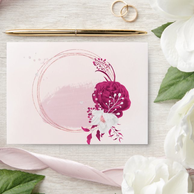 Enveloppe fuchsia & fleurs blanches mariage botanique (Wedding)