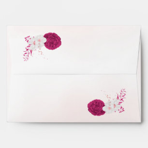 Enveloppe fuchsia & fleurs blanches mariage botanique