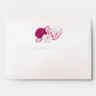 Enveloppe fuchsia & fleurs blanches mariage botanique