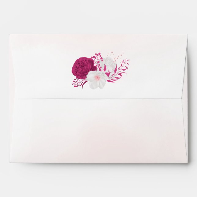 Enveloppe fuchsia & fleurs blanches mariage botanique (Dos (Haut rabat))