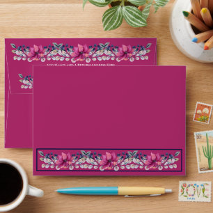 Enveloppe Fuchsia Marine Rose Bleu Floral